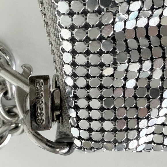 Express Silver Mesh Shoulder Bag With Chain Strap Shimmer Evening Party Clutch - Picture 8 of 16